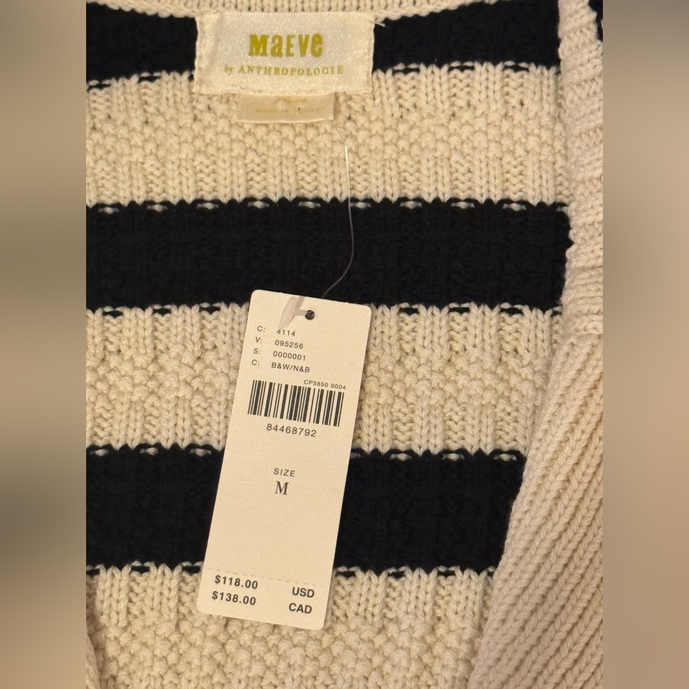 Maeve Anthropologie Sweater Women Medium Greta Polo Cardigan Black Cream NWT - Picture 3 of 9